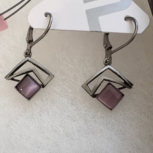 New ! Silver and Pink Handmade Geometric Necklace and Earrings Set - Picture 3 of 4
